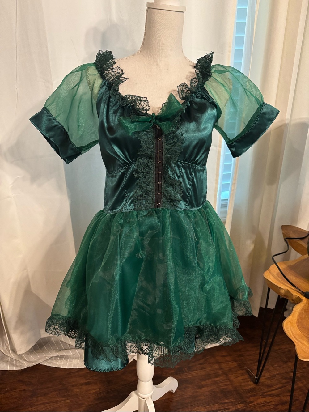 Emerald Green Satin & Organza Party Dress